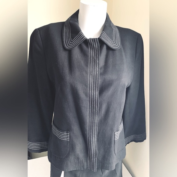 Zara black blazer jacket collared 3/4 sleeves two pockets stich accent US 10 - Picture 4 of 16